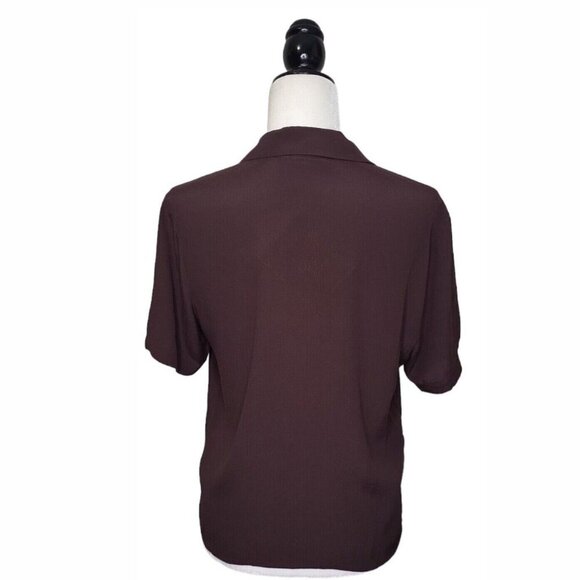 Frank And Oak Women's Blouse Size XS/XXS Short Sleeve Brown Fluid Camp Collar - Picture 4 of 10